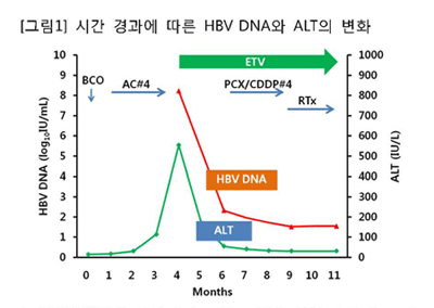 [그림1] 시간 경과에 따른 HBV DNA와 ALT의 변화